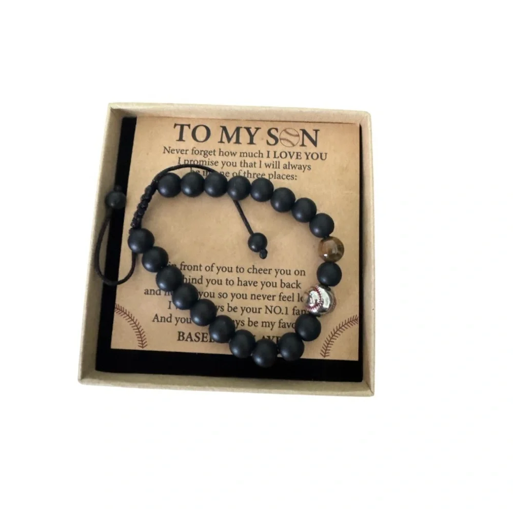 TO MY SON beaded baseball bracelet gift for teens or adults